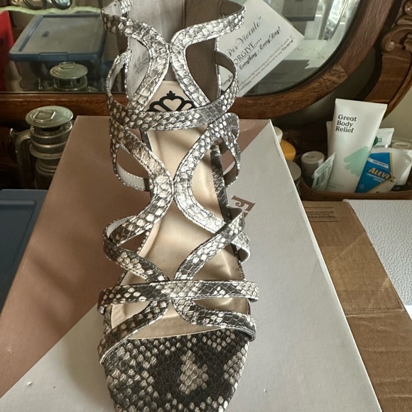 Fergalicious Shoes - Fergolicious Snakeskin Strappy Block Heels